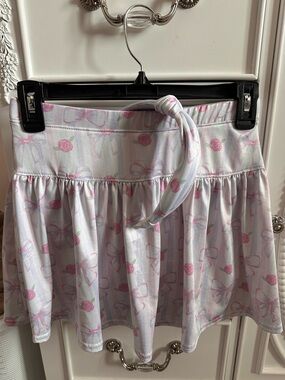 Girls' Pink Rose Bow Print Skort and matching headband